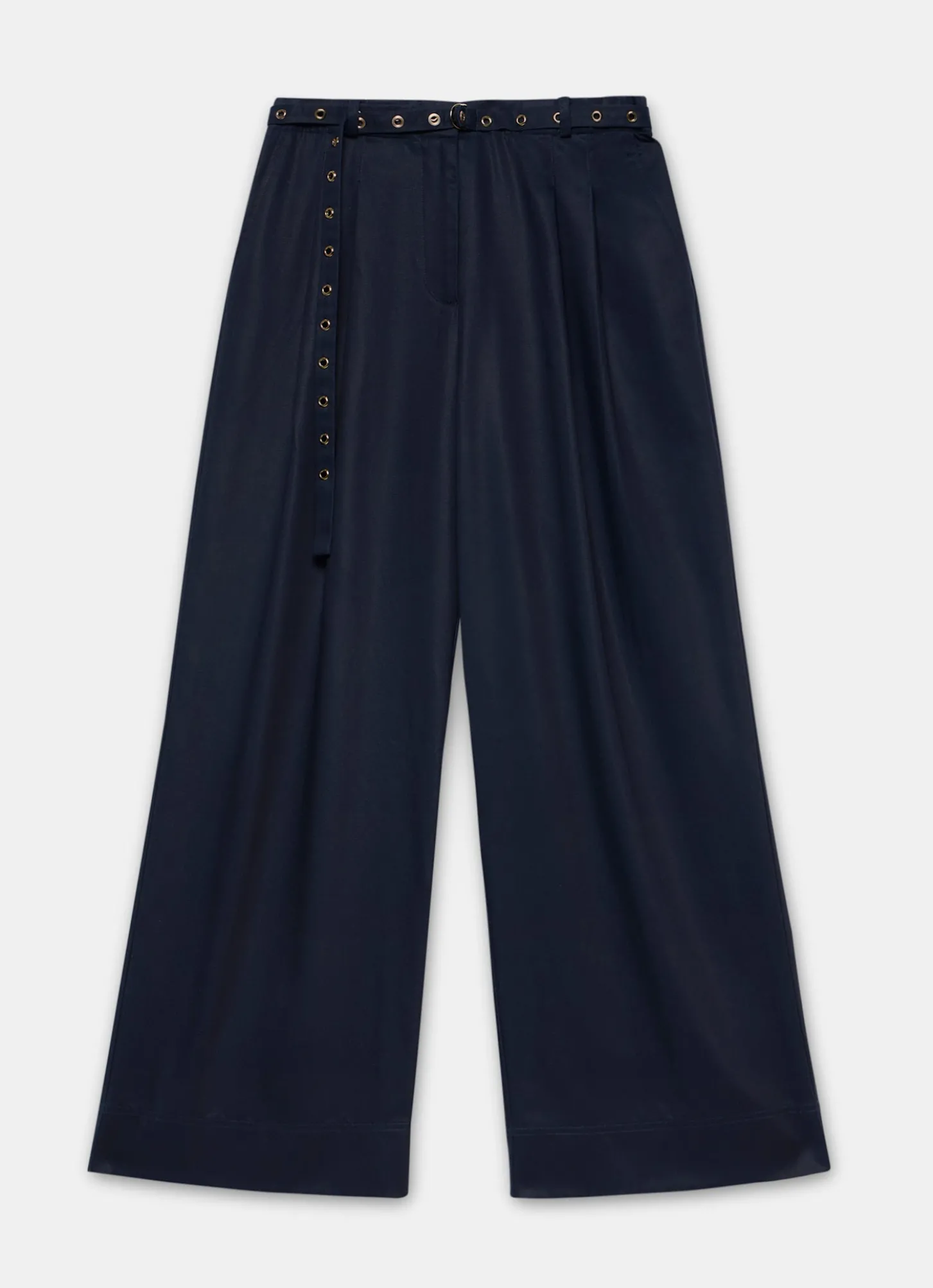 Navy Belt Wide Leg Trouser