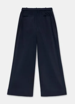 Navy Belt Wide Leg Trouser