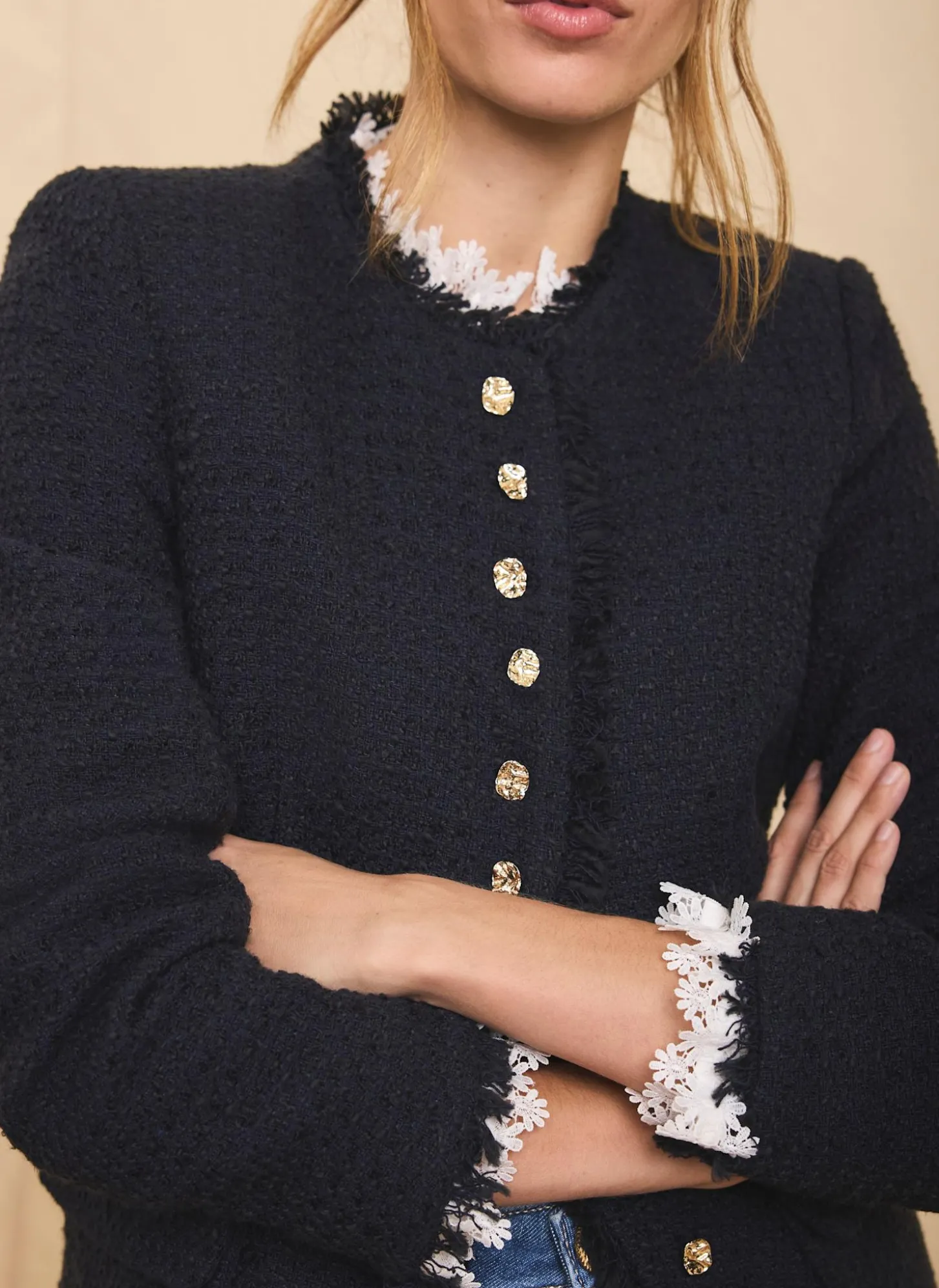Navy Boucle Tweed Jacket