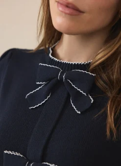 Navy Bow Detail Knit Top