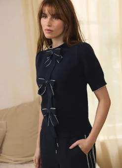 Navy Bow Detail Knit Top