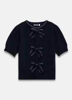 Navy Bow Detail Knit Top