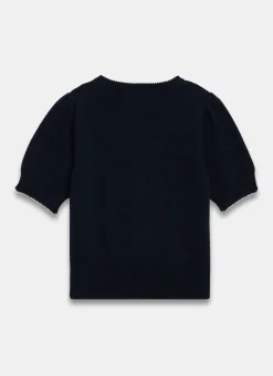 Navy Bow Detail Knit Top