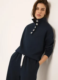 Navy Button Detail Sweatshirt