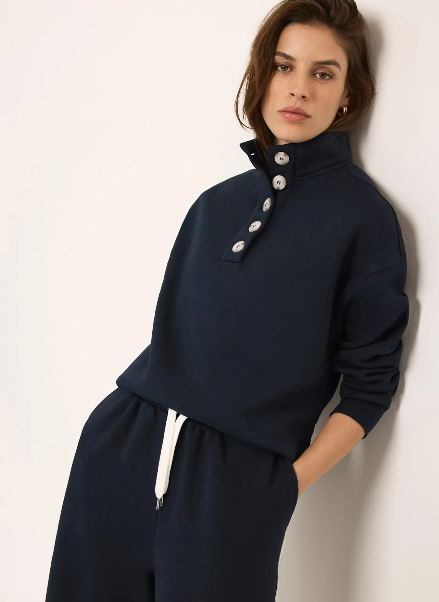 Navy Button Detail Sweatshirt