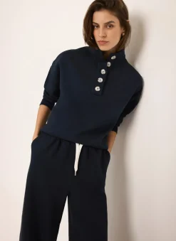 Navy Button Detail Sweatshirt