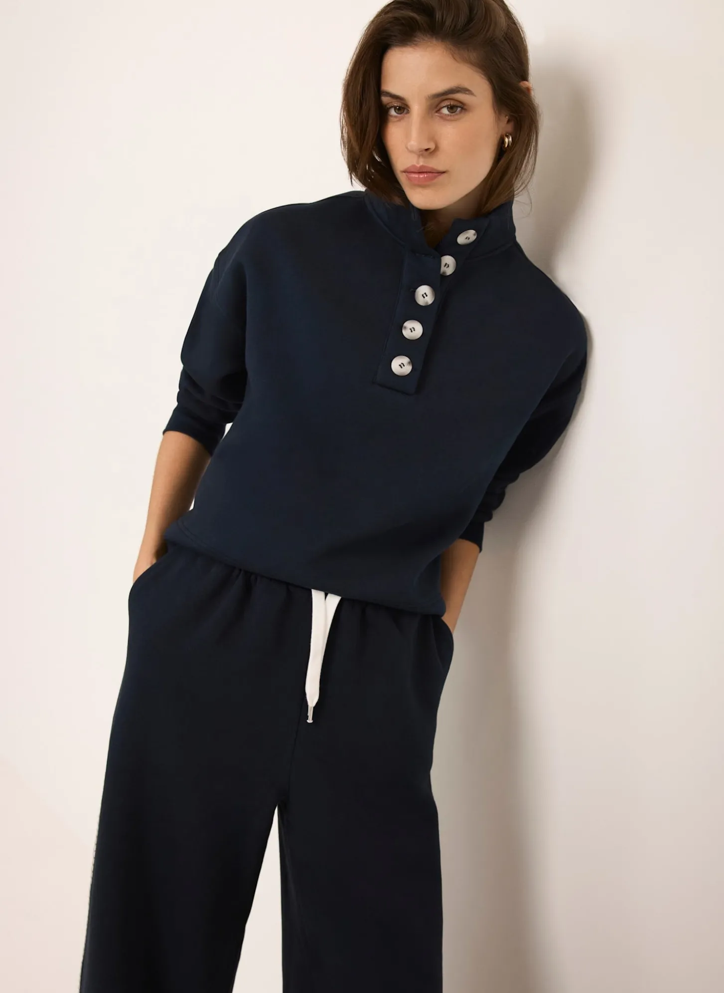 Navy Button Detail Sweatshirt