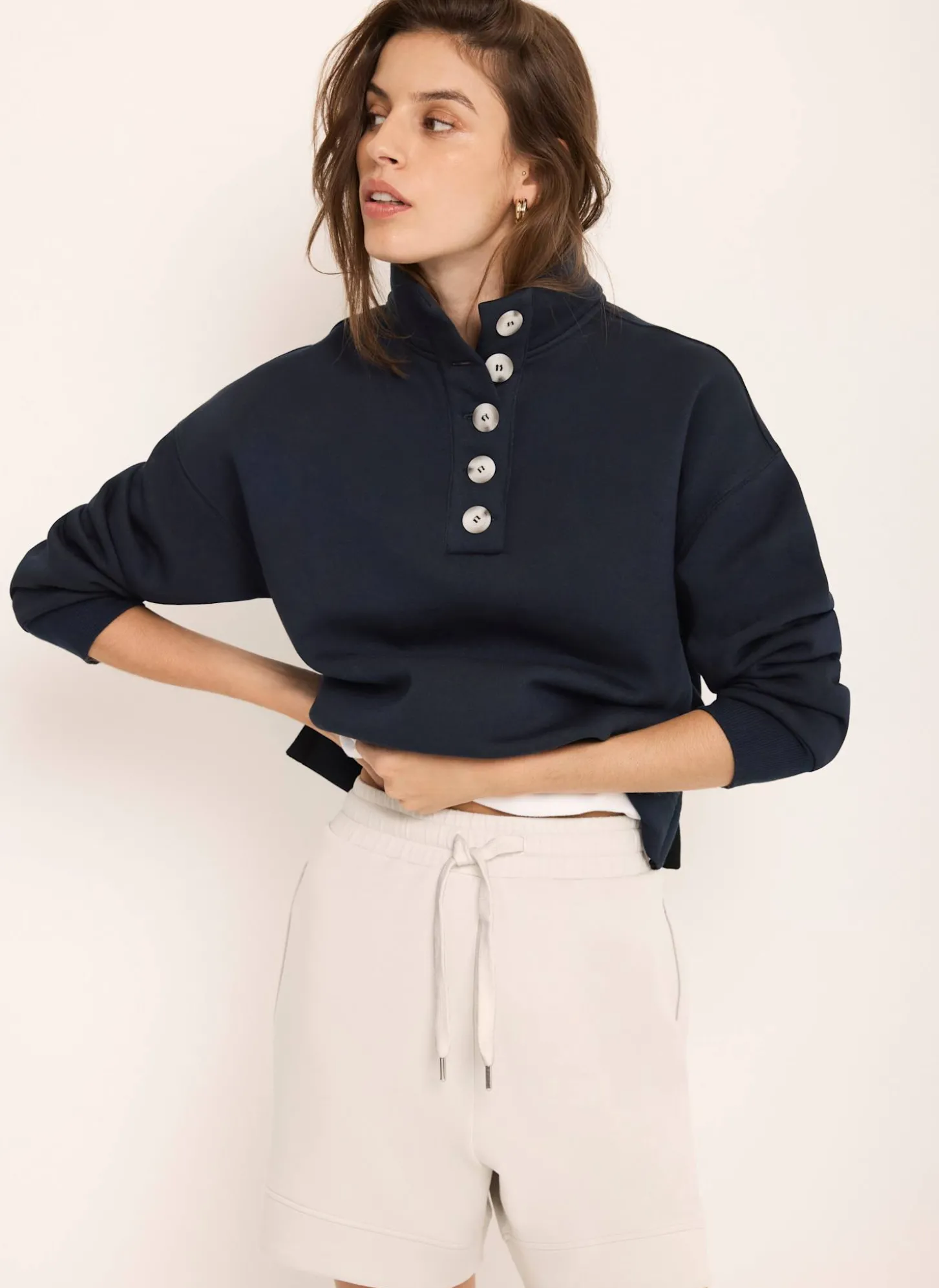 Navy Button Detail Sweatshirt