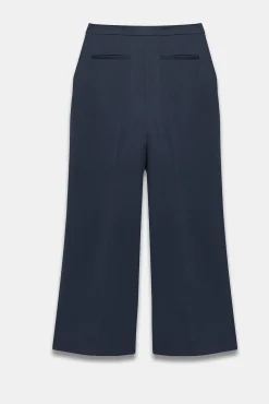 Navy Button Front Wide Trousers
