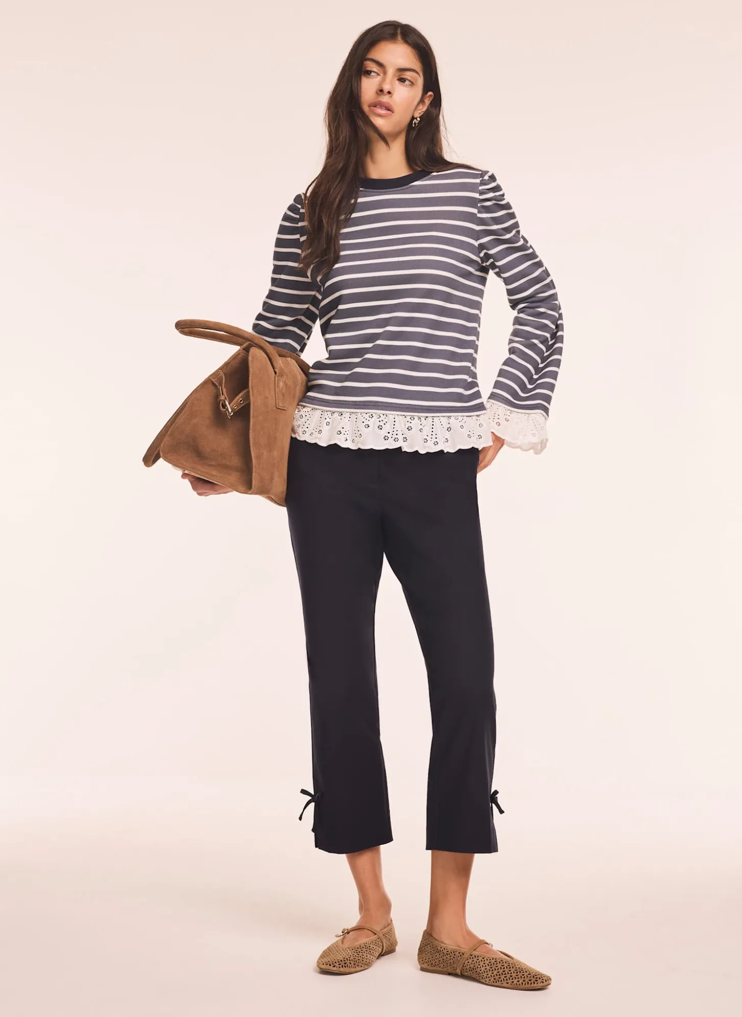 Navy Cotton Blend Capri Trousers
