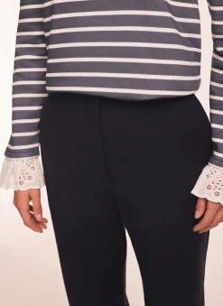 Navy Cotton Blend Capri Trousers