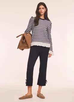 Navy Cotton Blend Capri Trousers