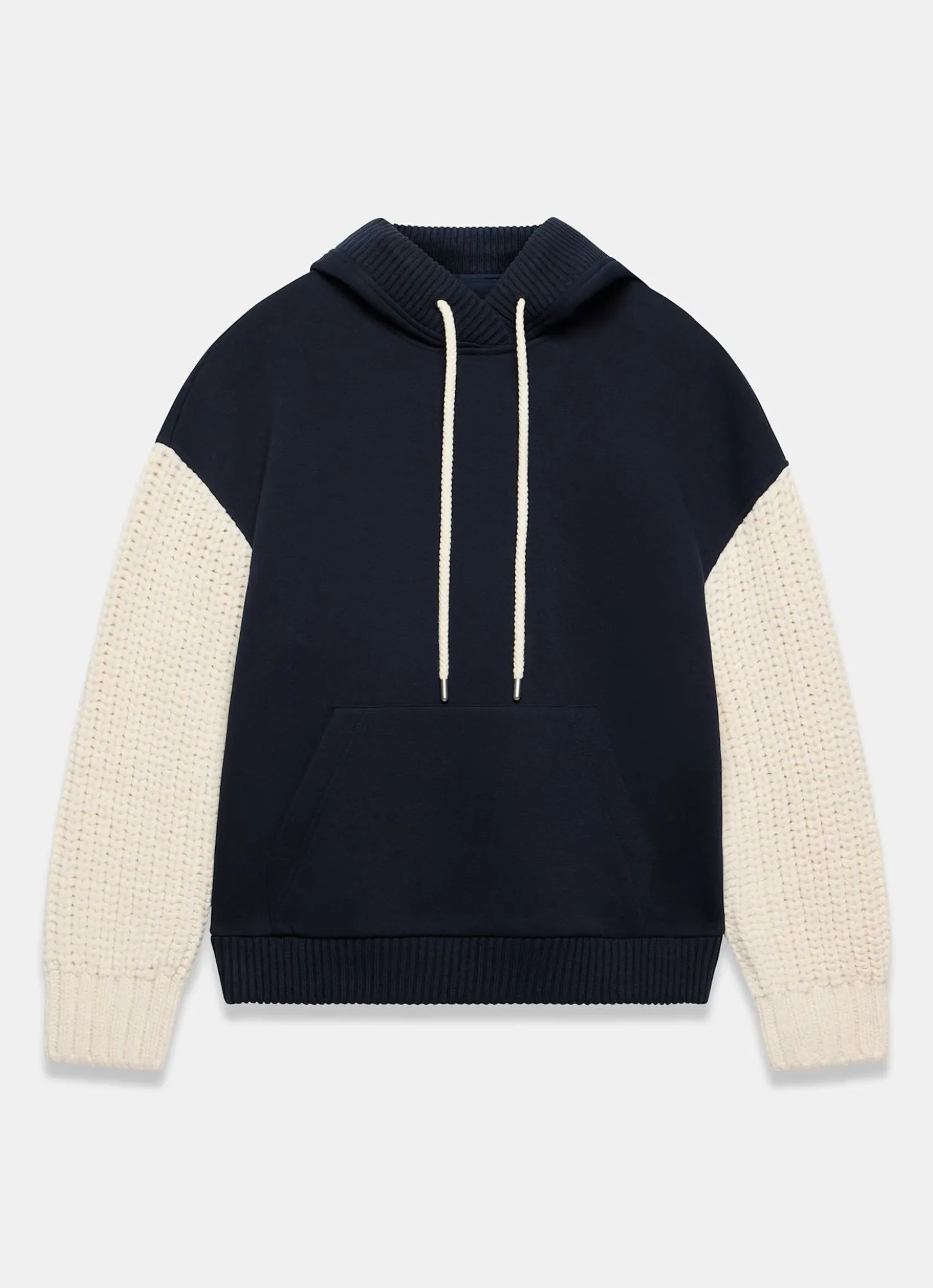 Navy Cotton Blend Contrast Sleeve Hoodie