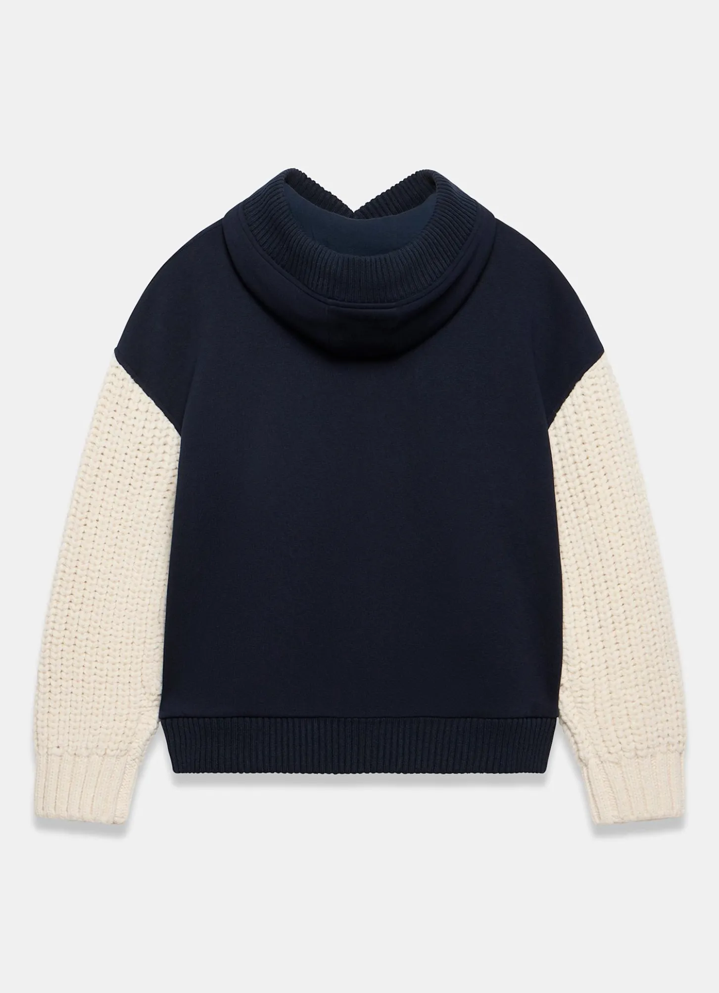 Navy Cotton Blend Contrast Sleeve Hoodie