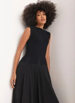 Navy Cotton Blend Drop Waist Maxi Dress