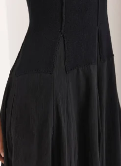 Navy Cotton Blend Drop Waist Maxi Dress