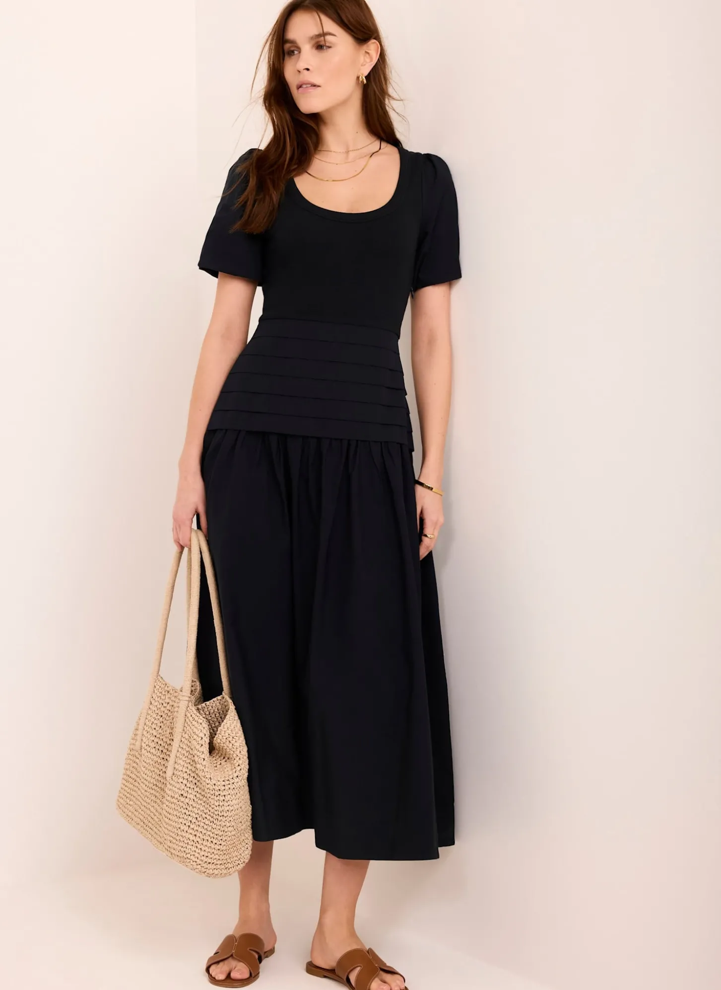 Navy Cotton Blend Maxi Dress