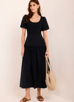 Navy Cotton Blend Maxi Dress