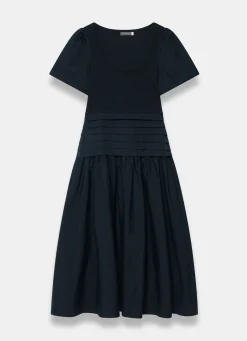 Navy Cotton Blend Maxi Dress