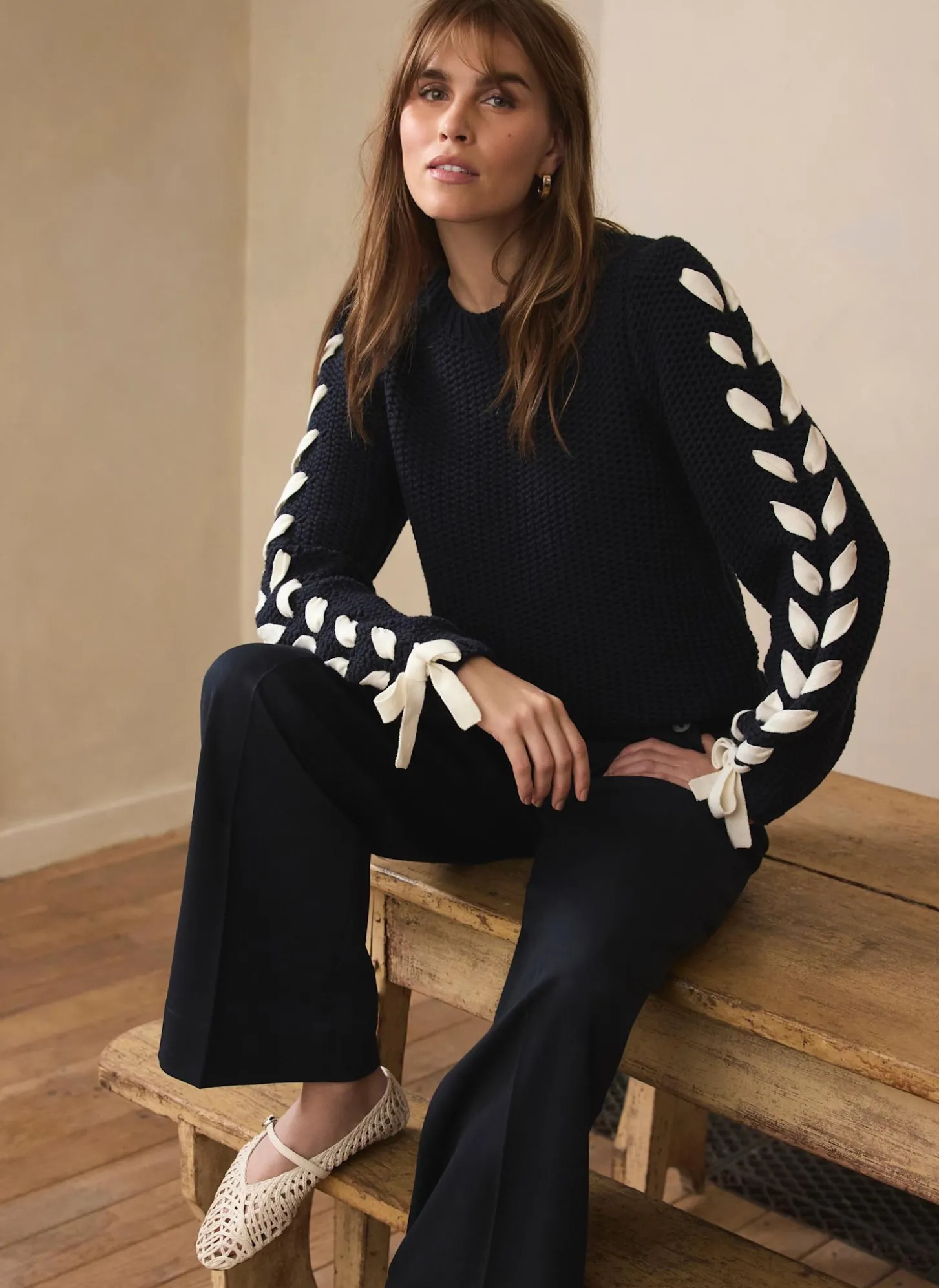 Navy Cotton Blend Ribbon Detail Jumper