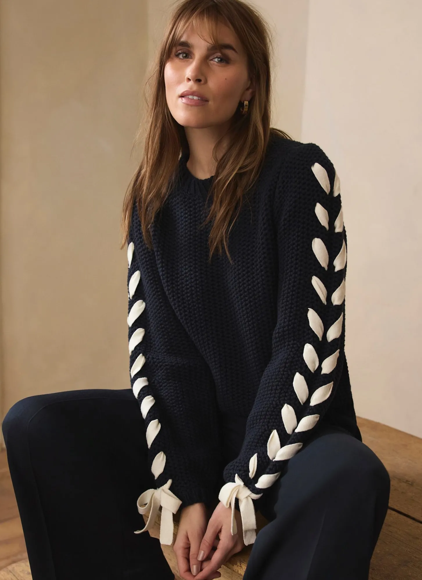 Navy Cotton Blend Ribbon Detail Jumper
