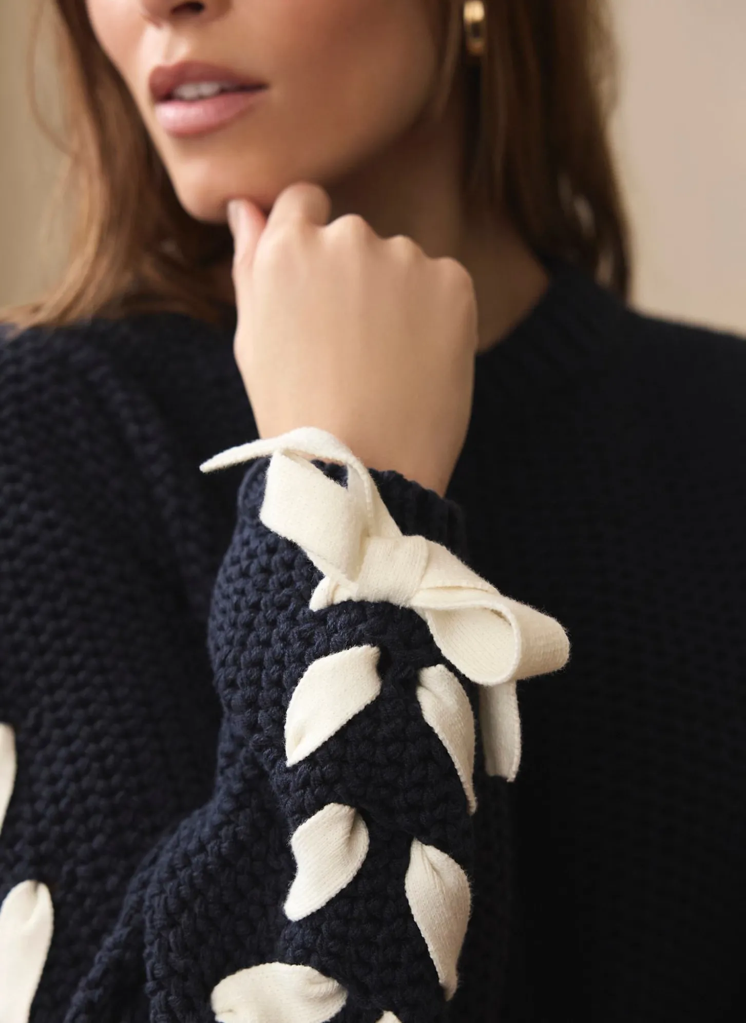 Navy Cotton Blend Ribbon Detail Jumper