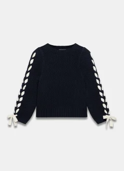 Navy Cotton Blend Ribbon Detail Jumper