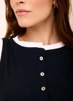 Navy Cotton Blend Sleeveless Top