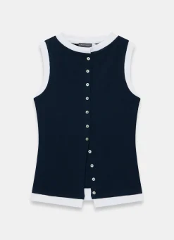 Navy Cotton Blend Sleeveless Top