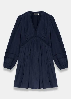 Navy Cotton Cheesecloth Mini Dress