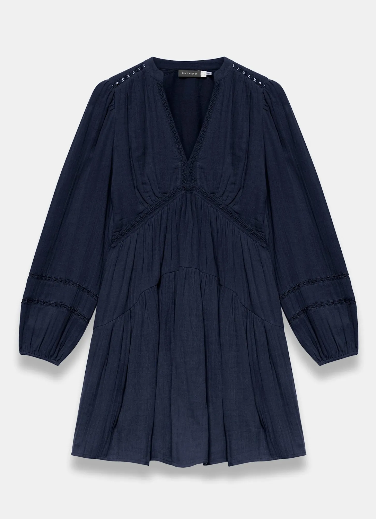 Navy Cotton Cheesecloth Mini Dress