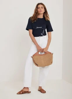 Navy Cotton Graphic Ribbon T-Shirt
