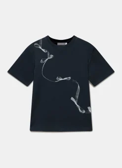 Navy Cotton Graphic Ribbon T-Shirt