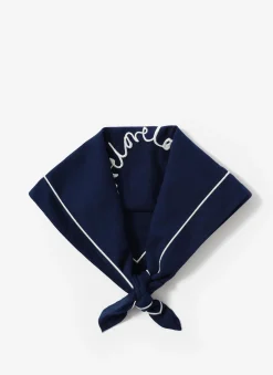Navy Cotton Heart Embroidered Square Scarf