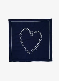 Navy Cotton Heart Embroidered Square Scarf