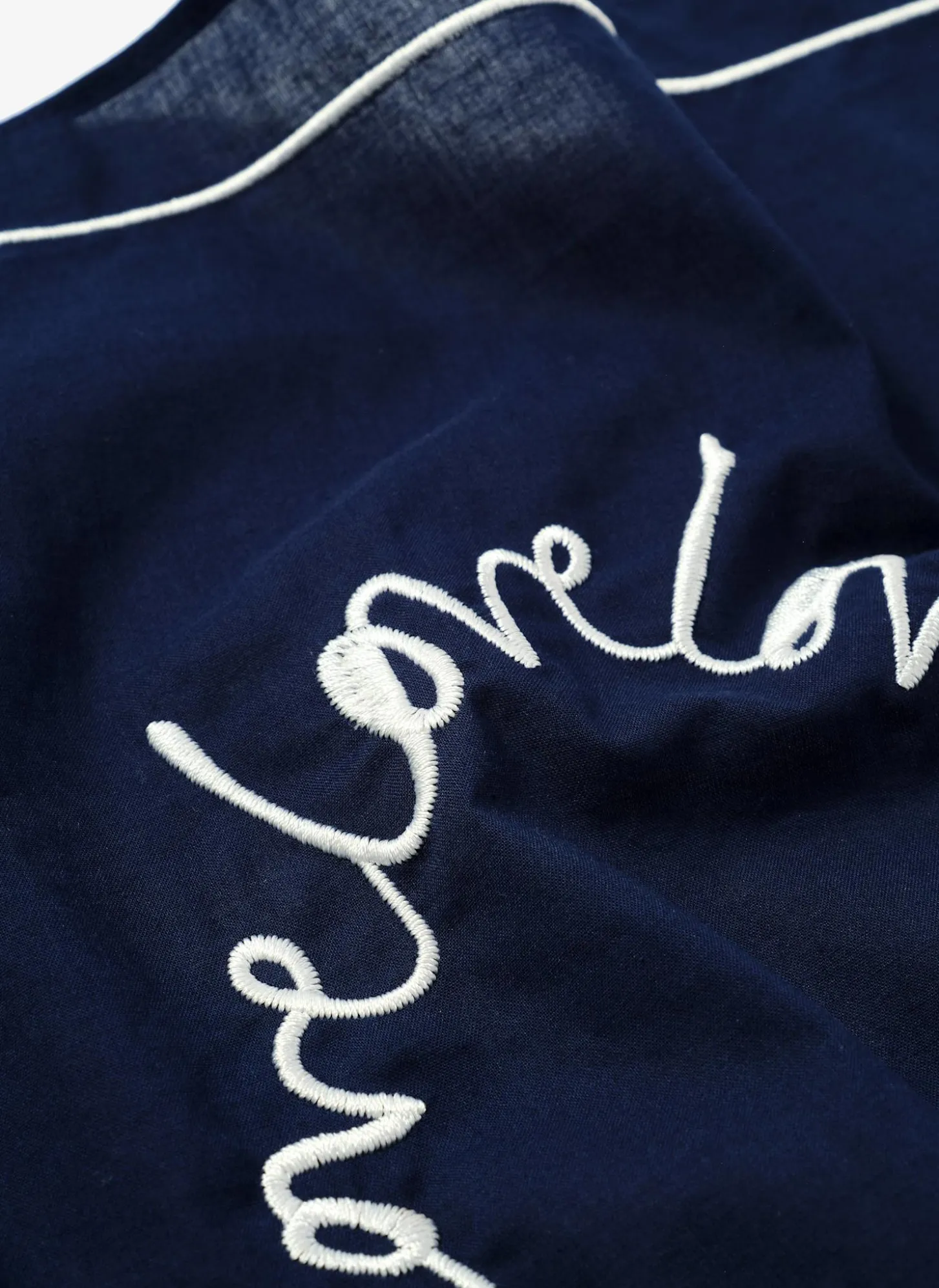 Navy Cotton Heart Embroidered Square Scarf