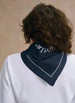 Navy Cotton Heart Embroidered Square Scarf