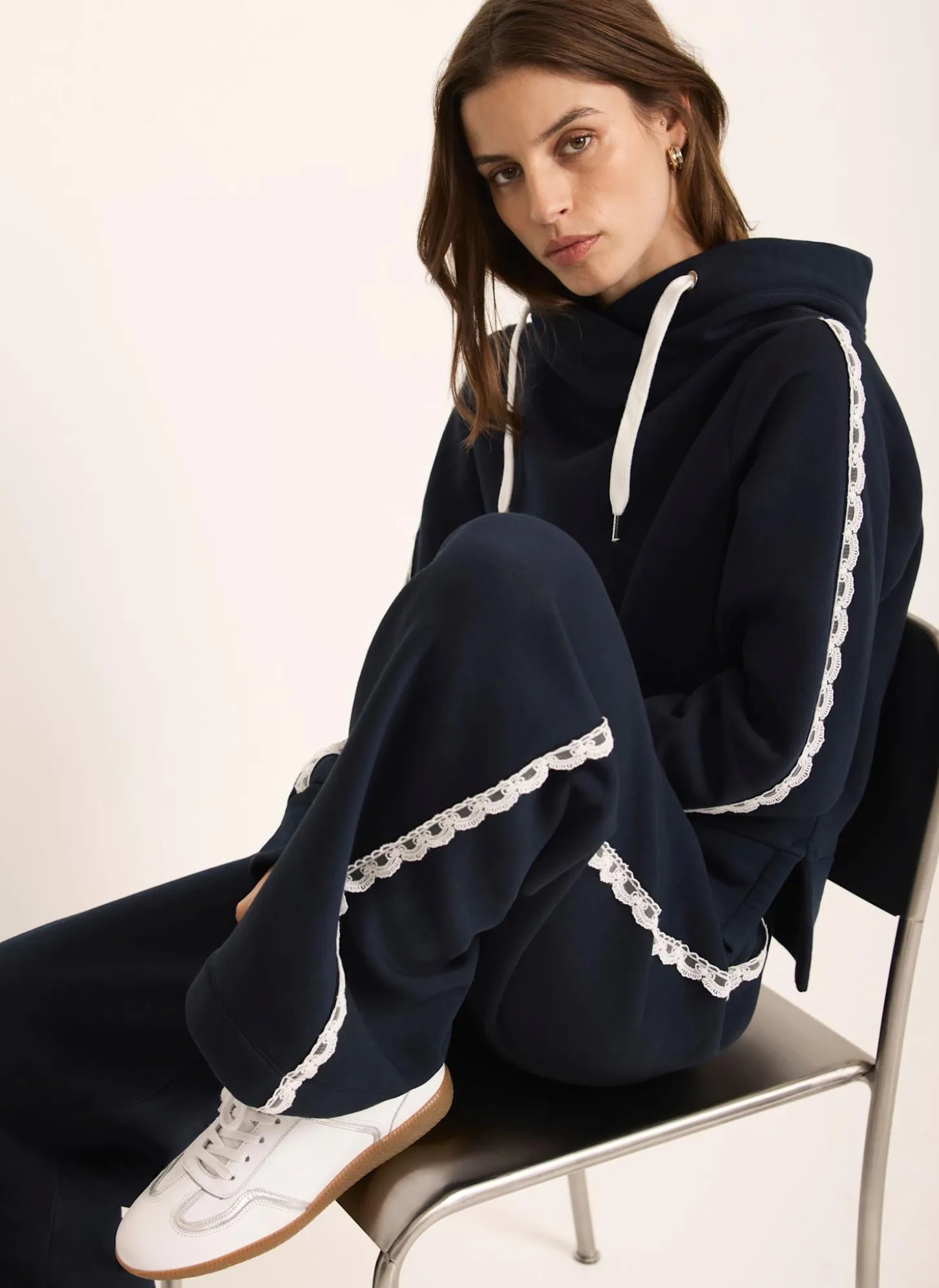 Navy Crochet Trim Hoodie