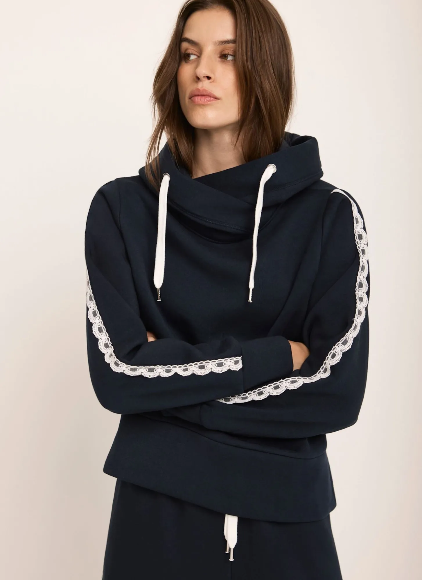 Navy Crochet Trim Hoodie