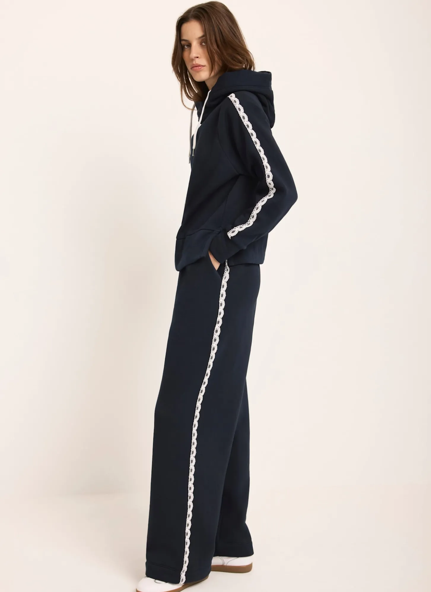Navy Crochet Trim Hoodie