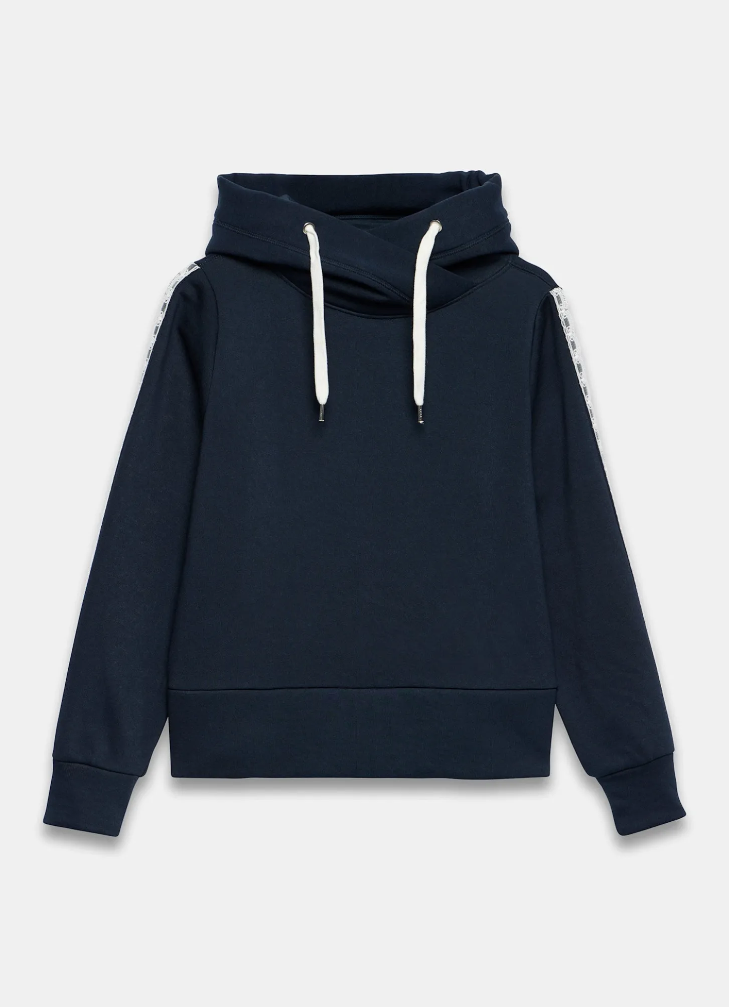 Navy Crochet Trim Hoodie