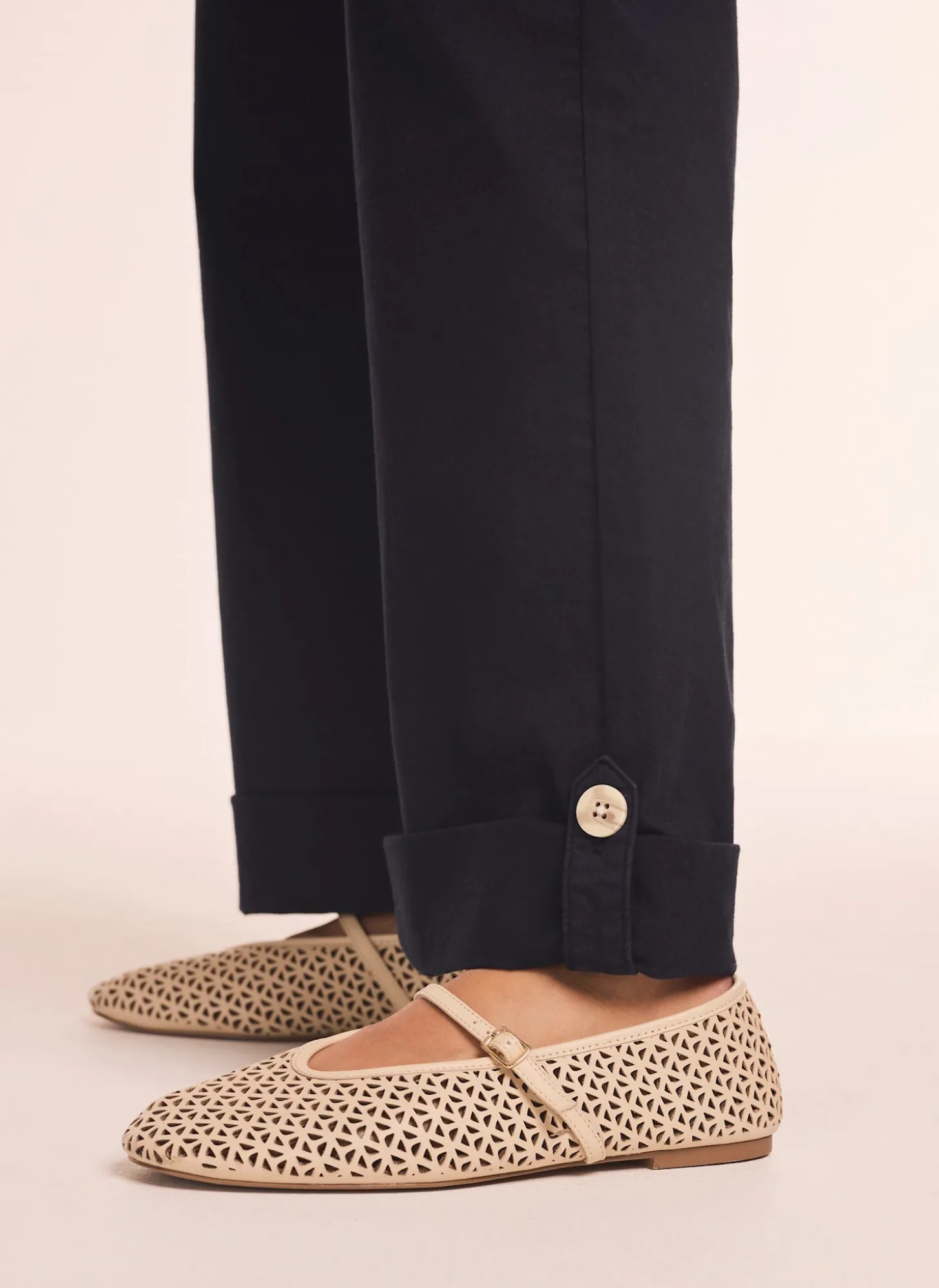 Navy Cropped Wide Chino Trousers