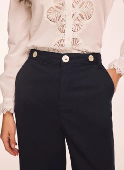 Navy Cropped Wide Chino Trousers