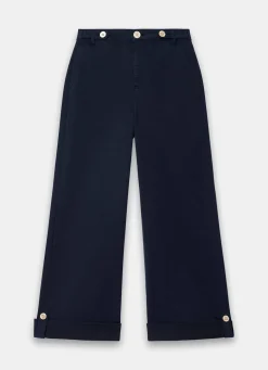 Navy Cropped Wide Chino Trousers