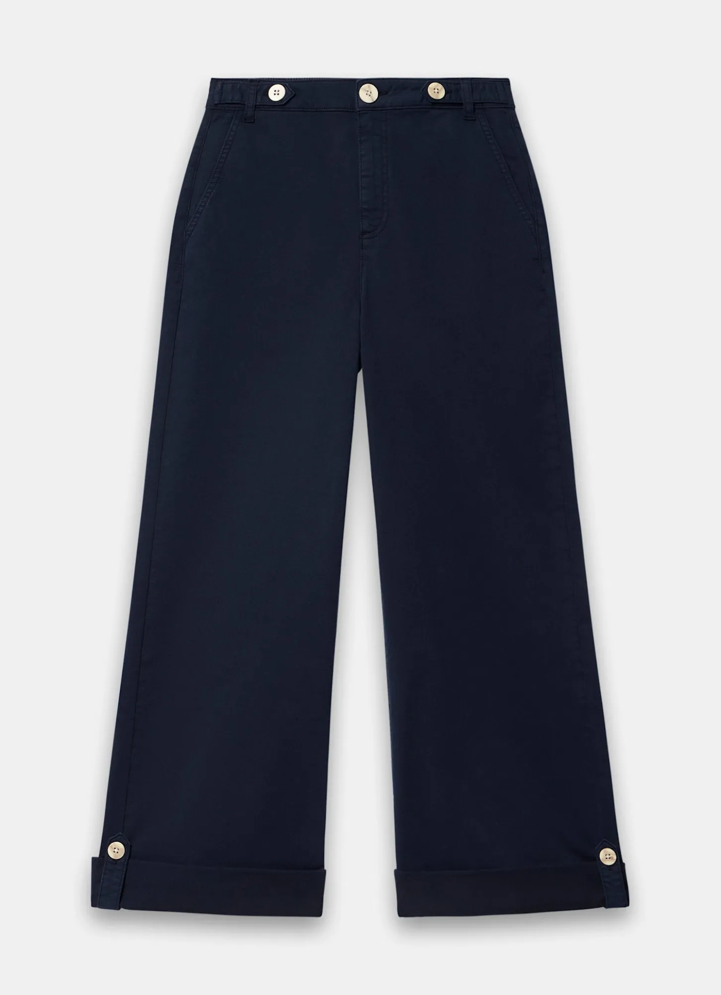 Navy Cropped Wide Chino Trousers