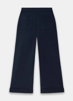 Navy Cropped Wide Chino Trousers