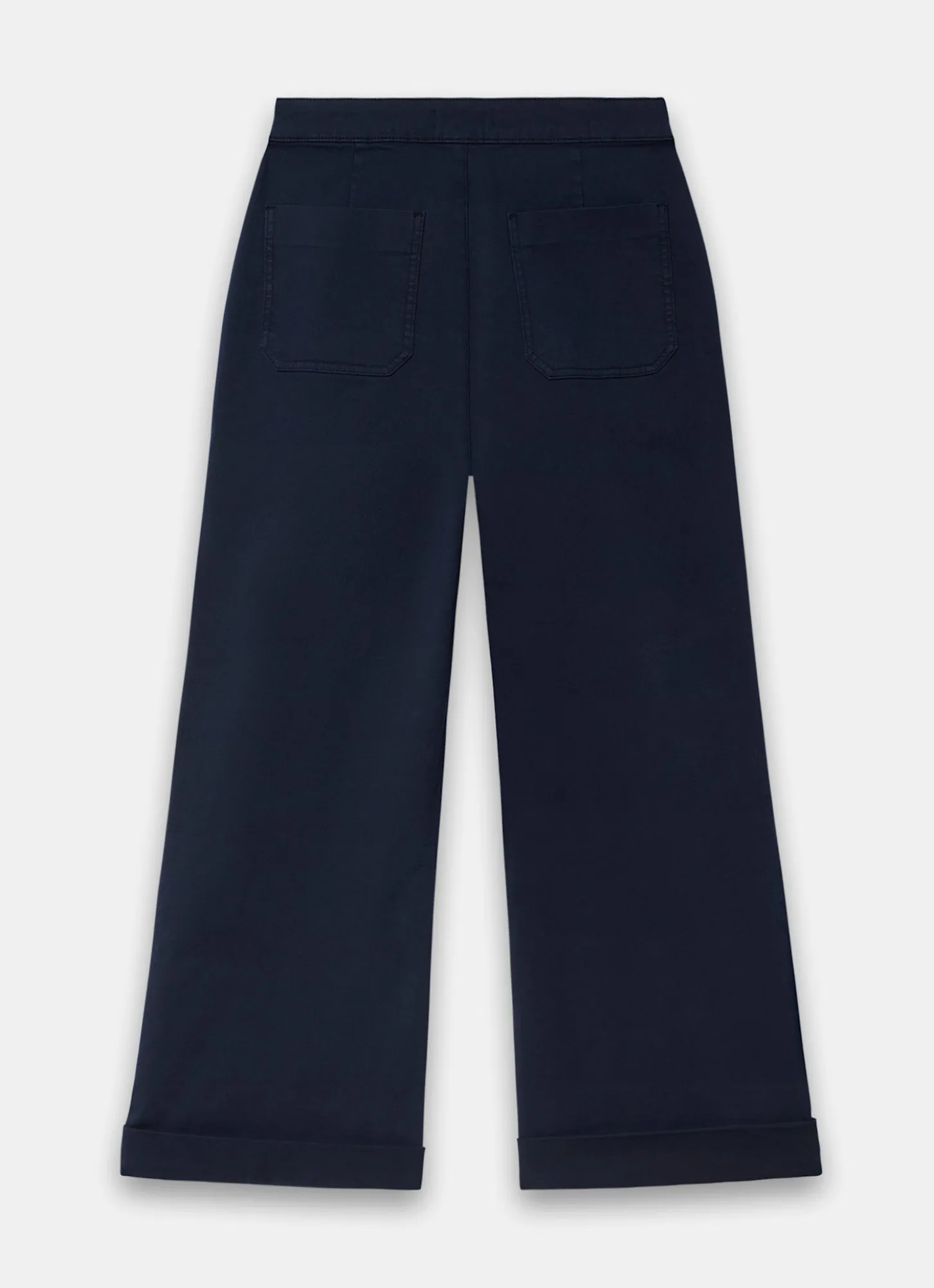 Navy Cropped Wide Chino Trousers