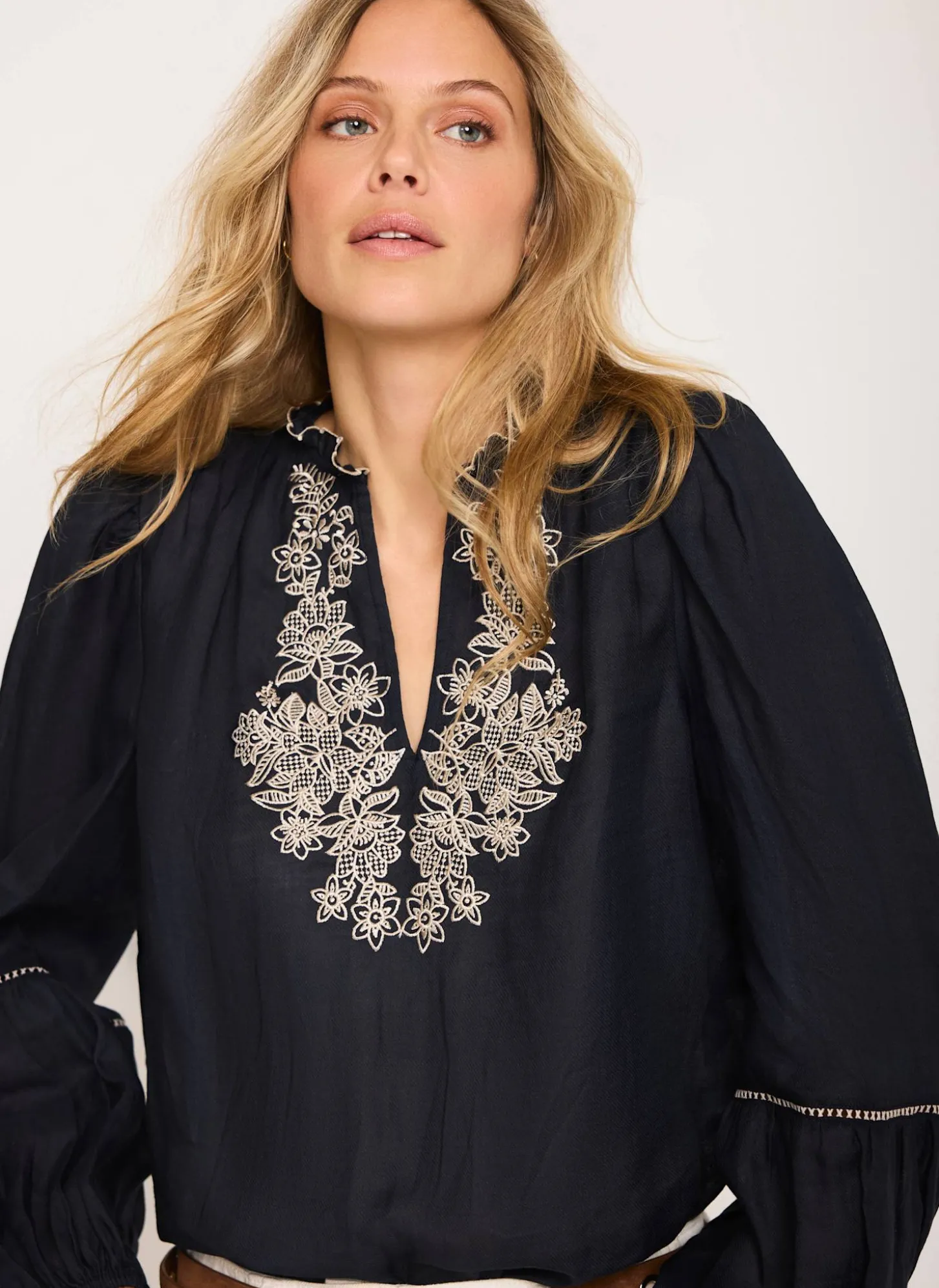 Navy Embroidered Detail Blouse