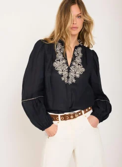 Navy Embroidered Detail Blouse