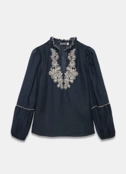 Navy Embroidered Detail Blouse